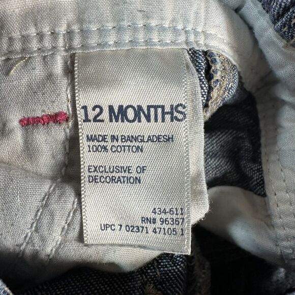 Osh Kosh B’gosh Girls Size 12 Months Jean Bib Denim Overalls Vestbak Pants Heart - Picture 5 of 5